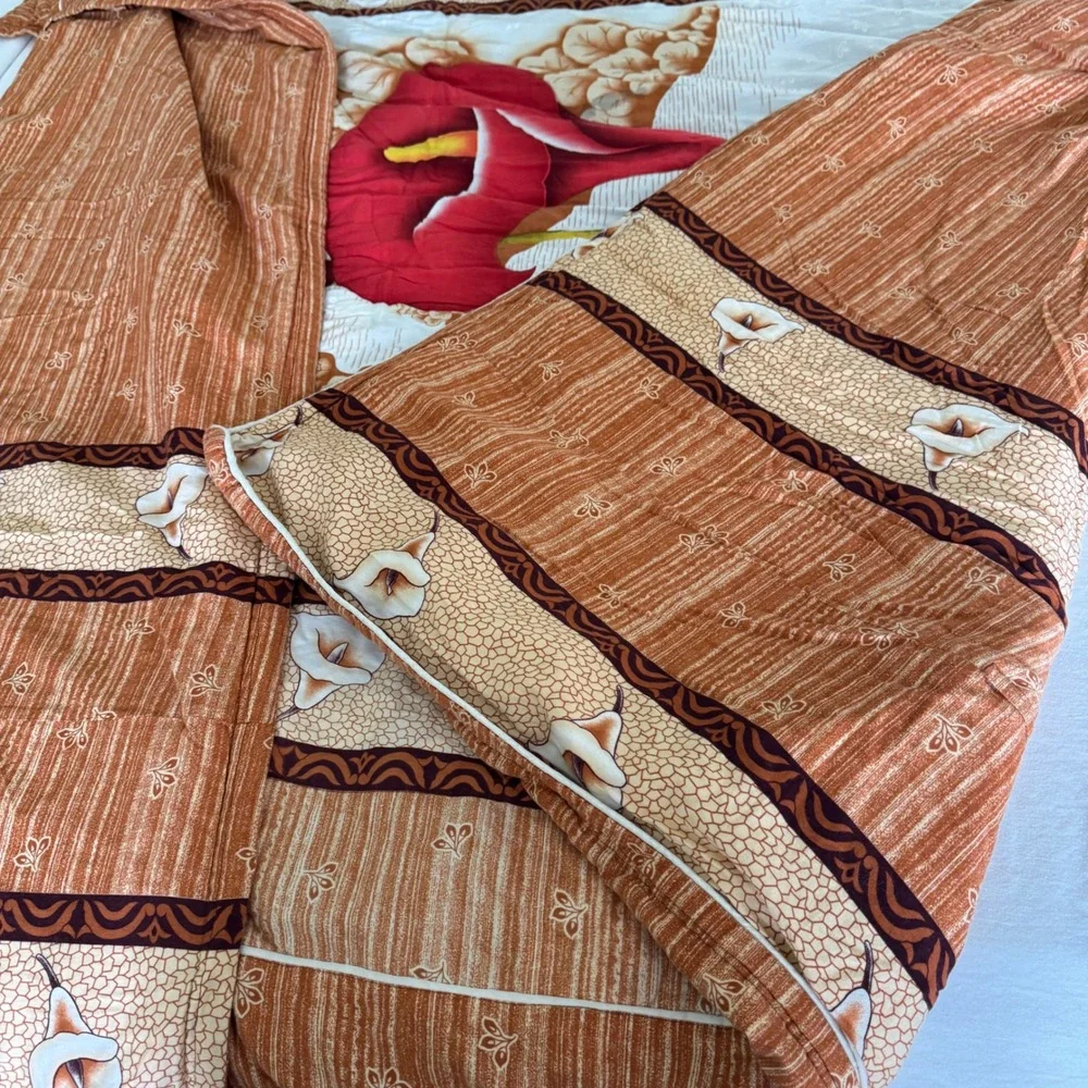 Vintage Orange Calla Lily Floral Zippered Duvet Cover Bedspread Retro 70x84
